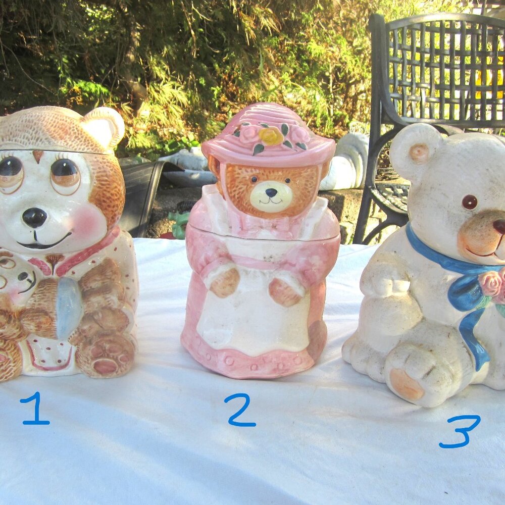VTG BEAR COOKIE JARS, CERAMIC BEAR COOKIE JARS PRICE IS EACH